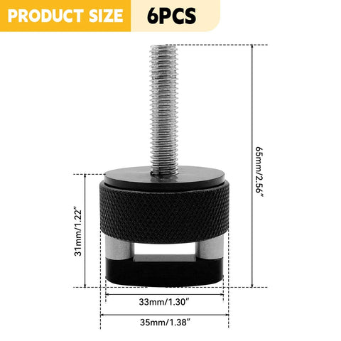 Quick Release Thumb Screw Jeep Hard Top Fastener Kit, Billet Aluminum, Black, Front View, Product Dimensions, 6PCS