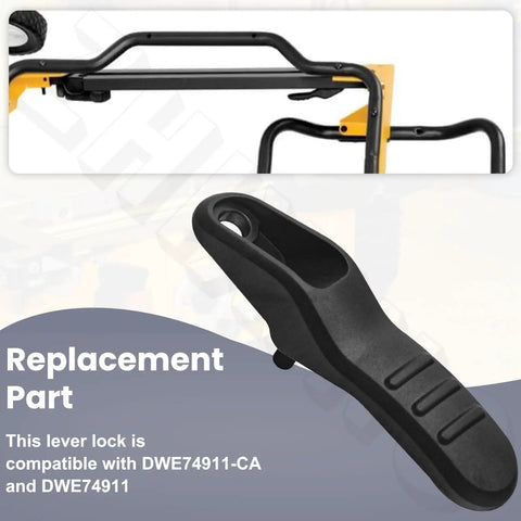 Top Grind Heavy Duty Table Saw Lever Lock Replacement Fits Dewalt DWE74911 Workbench Replaces N250539, close-up black lever lock.