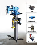 Dead Nuts Floor Mount Vise And Grinder Stand 34 Inches Tall with blue vise and grinder attachments on a stable steel base.