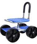 Rolling Garden Stool With 360 Degree Swivel, Foldable Garden Seat On Flat-Wheeled Cart, Adjustable Height Lazy Garden Stool Blue