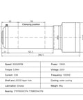 Diagram of Heavy Duty 1.5KW Water Cooled Spindle Motor For CNC Routers 220V ISO20 Mount with specifications and details.