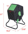 Compost Tumbler Bin With Sliding Doors, 18.5 Gallon Rotating Chamber, Portable Outdoor Garden Compost Bin For Kitchen And Yard Waste, Built Tough From PP And Steel dimensions illustration