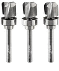 Heavy Duty 3 Piece Bowl And Tray Router Bit Set Featuring Solid Carbide Heads And One Quarter Inch Shafts, showcasing three carbide bits
