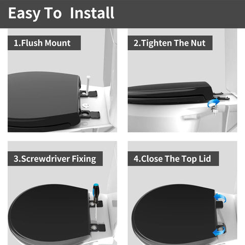 Smooth As Butter Black Round Toilet Seat Featuring Silent Soft Close Lids And Dead Simple Quick Release Mounts For Standard 16 Point 5 Inch Bowls Heavy Duty Molded Plastic Keeps Daily Use A Breeze All Year Long