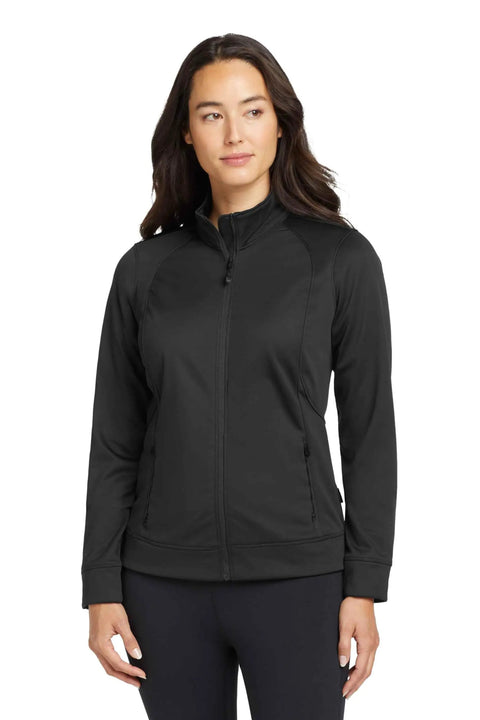 Torque II Women's Lightweight Water Resistant Full Zip Athletic Jacket shown in black, tailored fit, for gym and everyday wear.