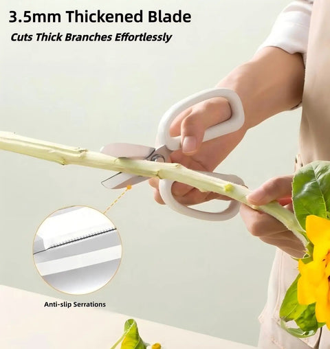 Ultra Sharp Garden Shears For Plants And Bonsai Pruning Stainless Steel With Anti Slip Serrations cutting through branch