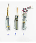 Compact Micro Linear Stepper Motor With Integrated Lead Screw DC 5V 2 Phase 4 Wire All Metal Build shown in three sizes with connectors.