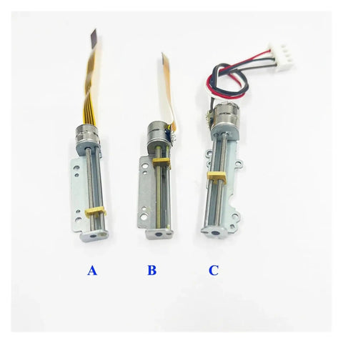 Compact Micro Linear Stepper Motor With Integrated Lead Screw DC 5V 2 Phase 4 Wire All Metal Build shown in three sizes with connectors.