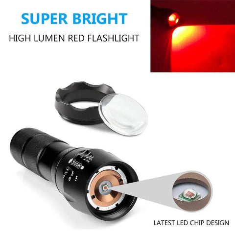 670nm Red Light Flashlight One Mode Long Range Zoomable For Hunting And Night Observation, lens details, LED chip design.