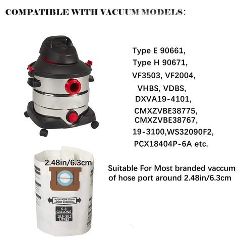 5 Pack Replacement Filter Bags For 5 To 8 Gallon Vacuums Type E White Works With 90661 9066100 9066108 9066111 9066127 image