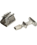 Premium Marine Grade Stainless Steel Boat Door Holder And Stopper Catch With Secure Grip, Rust Resistance, Polished Finish For Yachts Rvs Cabinets Hatches To Keep Doors Shut While Cruising. Image of polished stainless steel door catch and holder.