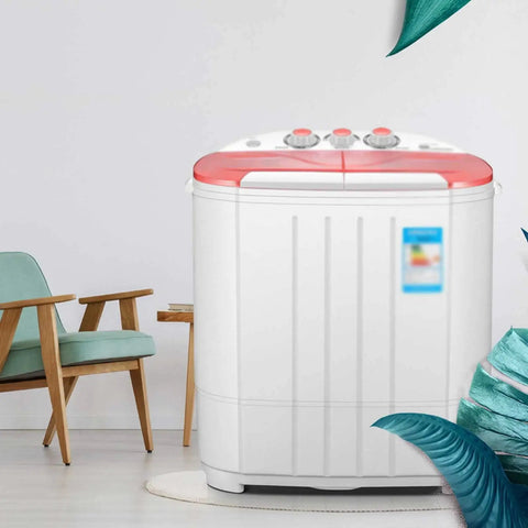 No Sweat Portable Washing Machine 3.6 Kg Double Barrel Automatic Laundry Cleaner Quiet Mini Clothes Washer in a modern room.