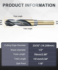 uxcell 23/32 in drill bit with 1/2 in shank, high-speed steel, black and gold finish, 118° split point