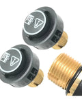 Brass Safety Valve Filling Cap With Anti Slip Washer For SC4 SC5 Pressure Washers, Heavy Duty Replacement Part That Delivers A Super Snug Seal, Resists Vibration Looseness, Long Lasting Fit And Easy Install. Two brass caps shown with anti-slip washer