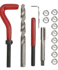 M10 1.0 Thread Repair Kit 15 Piece Set With Metal Drill Bit Tap And Threaded Inserts For Quick Onsite Machine Repairs Pro Grade Restores Damaged Threads And Keeps Automotive And DIY Projects Running Smooth. shown with drill, tap, installer and inserts