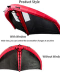 Red 6 Square Meters Foil Wing Kite with and without window options for wing foiling, showcasing inflatable design and dual airbags.