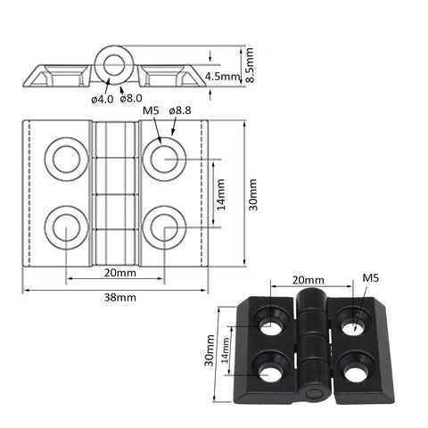 Diagram of 20 series pivot hinge included in 4 Sets 2020 90mm T Slot Door Handles And 20 Series Pivot Hinges For Aluminum Profiles Extrusion Hardware Kit