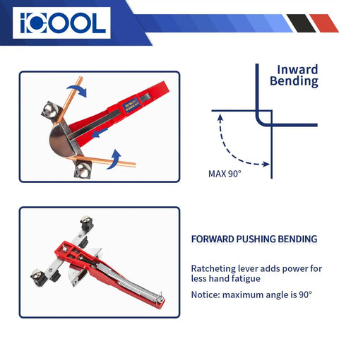 Diagram showing Tubing Bender Kit With Seven Exchangeable Heads One Quarter To Seven Eighths Inch For Soft Copper And Aluminum HVAC.
