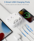 2 Prong To 3 Prong Outlet Adapter With A 6.6 Ft Braided Extension Cord and USB ports charging devices