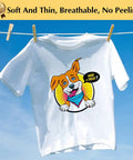 White T-shirt with dog design printed using Light 1.0 Heat Transfer Paper For T Shirts, 20 Sheets 8.5 By 11 Inches