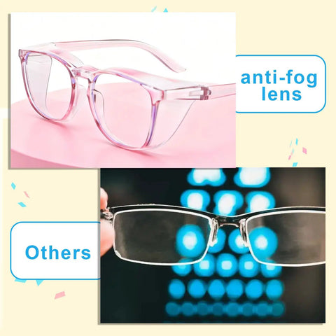 Four Pack Clear Safety Glasses Anti Fog Nursing Goggles Anti Scratch Square Protective Eyewear with No Sweat Side Shields.