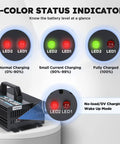 Beefed Up 24V LiFePO4 Battery Charger With 29.2V Output 20A For 25.6V LiFePO4 Packs In RV Boat Truck Marine And Solar 0V Wake Up LED Indicator And 3 Connectors. Image showing LED status indicators for charging levels.