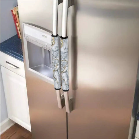 Fridge Door Handle Covers Set Of 8 For Appliances, Long And Short Fits, Grey Gold Marble Design on stainless steel fridge handles.