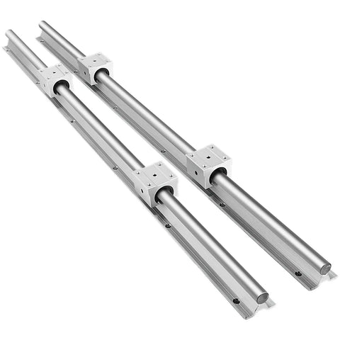 Rock Solid SBR16 Linear Rail Kit With Two 800mm Guide Ways And Four SBR16UU Bearing Blocks showing stainless steel rails and blocks.