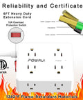 Smooth Operator Eight Outlet Power Strip With Six Foot Flat Plug Extension Cord Delivering Easy Reach Jacks And Four High Speed Usb Ports for surge protection and overload switch.
