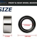 Front and Rear Wheel Bearings Kit Pack of 4 for Polaris RZR XP dimensions with 1.3 inch width and 1.73 inch diameter shown