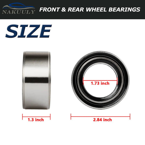 Front and Rear Wheel Bearings Kit Pack of 4 for Polaris RZR XP dimensions with 1.3 inch width and 1.73 inch diameter shown