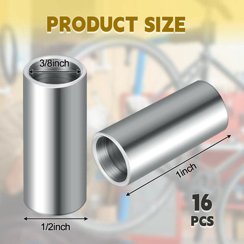Sixteen Pack Stainless Steel Spacers, 1/2 Inch Outer Diameter, 3/8 Inch Inner Diameter, 1 Inch Length, Unthreaded Round Standoff Bushings