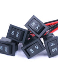 Five Pack Rocker Switches SPST On Off 2 Pins 2 Position 6A 250V And 10A At 125V With Pre Soldered Wires Black Square Car Boat Toggle