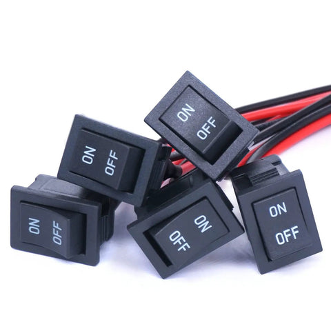 Five Pack Rocker Switches SPST On Off 2 Pins 2 Position 6A 250V And 10A At 125V With Pre Soldered Wires Black Square Car Boat Toggle