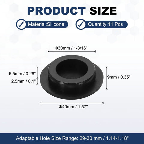11 Pack T Shaped Silicone Plugs Round Rubber Stopper Set For 29 To 30 Mm Holes Waterproof Sealing Bulkheads 30.3mm Diameter Snap