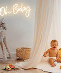 Oh Baby LED Neon Sign for Backdrops and Wall Decor, Perfect for Baby Showers, Gender Reveals, and Photo Booths, warm white glow
