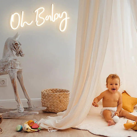 Oh Baby LED Neon Sign for Backdrops and Wall Decor, Perfect for Baby Showers, Gender Reveals, and Photo Booths, warm white glow