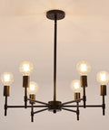 Ceiling view of Six Light Sputnik Ceiling Fixture In Matte Black Industrial Farmhouse Vibe Modern Semi Flush Mount with E26 Base