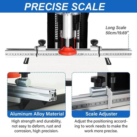 Manual hinge drilling machine for woodworking with aluminum alloy body and 50 cm adjustable scale
