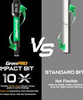 Comparison of GrenPRO S2 T20 Impact Bit highlighting flexibility vs standard bit for the Badass 11 Piece S2 Steel Torx Screwdriver Bit Set.