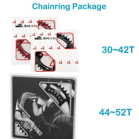 104 BCD Narrow Wide Bike Chainring For 1X Drivetrain 30T To 52T Range packaging with illustrations.