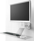 Universal Monitor Wall Mount With Smooth Swivel Adjustment For Effortless Office Desk Organization Built Legit To Elevate Your Workspace Routine And Make Your Tech Setup Hit Different, showcasing a sleek design with a wall-mounted monitor and keyboard.