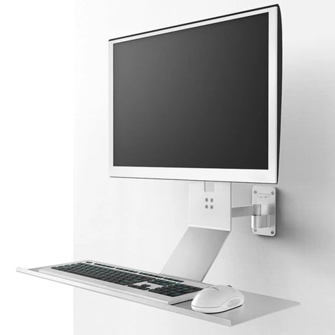 Universal Monitor Wall Mount With Smooth Swivel Adjustment For Effortless Office Desk Organization Built Legit To Elevate Your Workspace Routine And Make Your Tech Setup Hit Different, showcasing a sleek design with a wall-mounted monitor and keyboard.