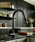 Kitchen Faucet with Pull Down Sprayer, Black Kitchen Sink Faucet, high arc design with pull-out dual-function sprayer.