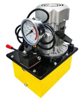 Heavy Duty 110V Electric Hydraulic Pipe Bender With 21 Ton Force And 10 Precision Dies For Round Copper Steel Tubing showing a motor and pressure gauge.