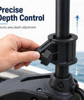 Hand adjusting Depth Collar With Knob Kit For Terrova And Riptide ST Trolling Motors, demonstrating precise depth control.