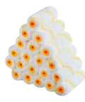 20 Pack 4 Inch Paint Roller Covers High Density Microfiber Sleeves in a stack for home wall painting and drywall repair.