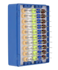 50pcs Pro Grade Carbide PCB Drill Bits Set For Pin Vise Hand Drills, Mini Micro Bits For Printed Circuit Board Carving, 0.5mm And 0.9mm, High Hardness, Low Chip Buildup, Smooth Drilling in a blue plastic case.