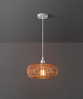 Fitz 1-Light Pendant Light With Blonde Rattan Shade And White Socket, Plug-In Or Hardwire Ceiling Mount, Japandi Minimalist Vibe.