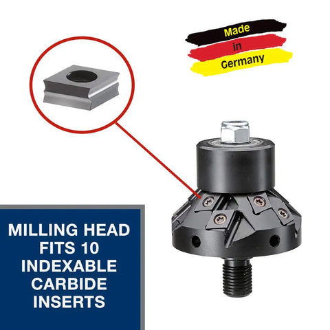 Milling head for Portable Heavy Duty Power Beveler And Deburring Tool, supports 10 indexable carbide inserts, made in Germany.